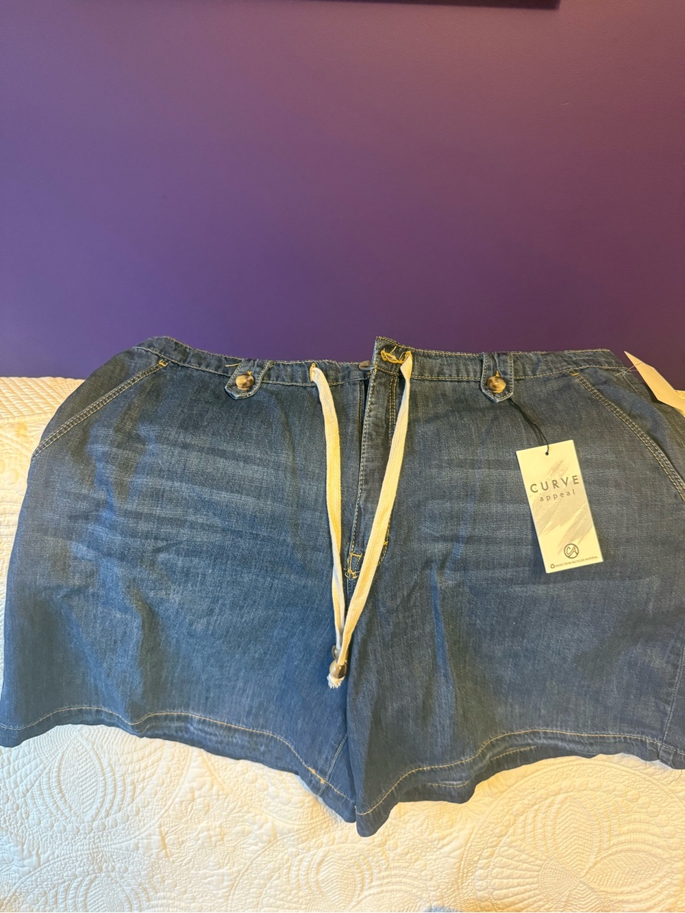 Women's Denim Drawstring Shorts - Blue by Curve Appeal